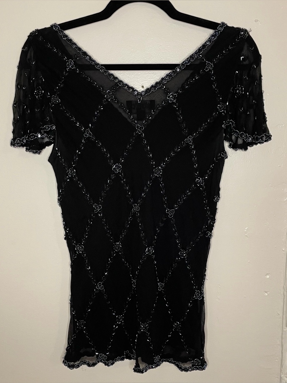 Adrianna Papell Vintage Black Beaded V-Neck Top - Picture 5 of 10